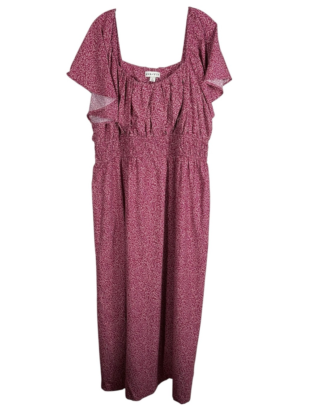Ava & Viv Pink Leaf Floral Milkmaid Flutter Sleeve Maxi Dress Plus Size 1X Boho